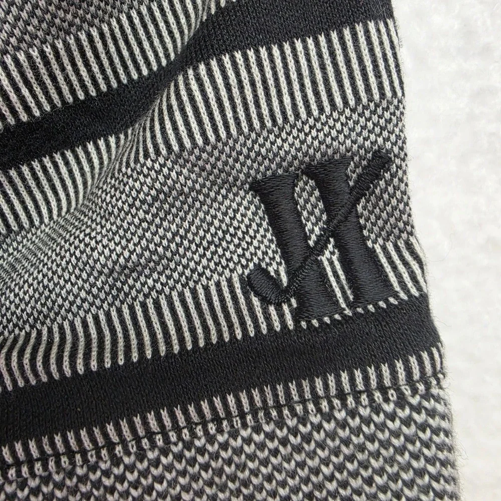 L‎ Haggar Tour Mens Large Grey Black Striped Mercerized Cotton Polo Short Slv